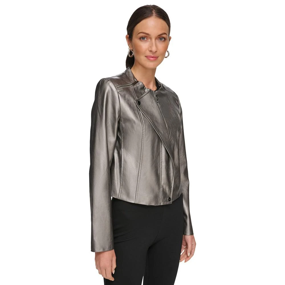 商品DKNY|Women's Faux-Leather Gunmetal Moto Jacket,价格¥714,第3张图片详细描述