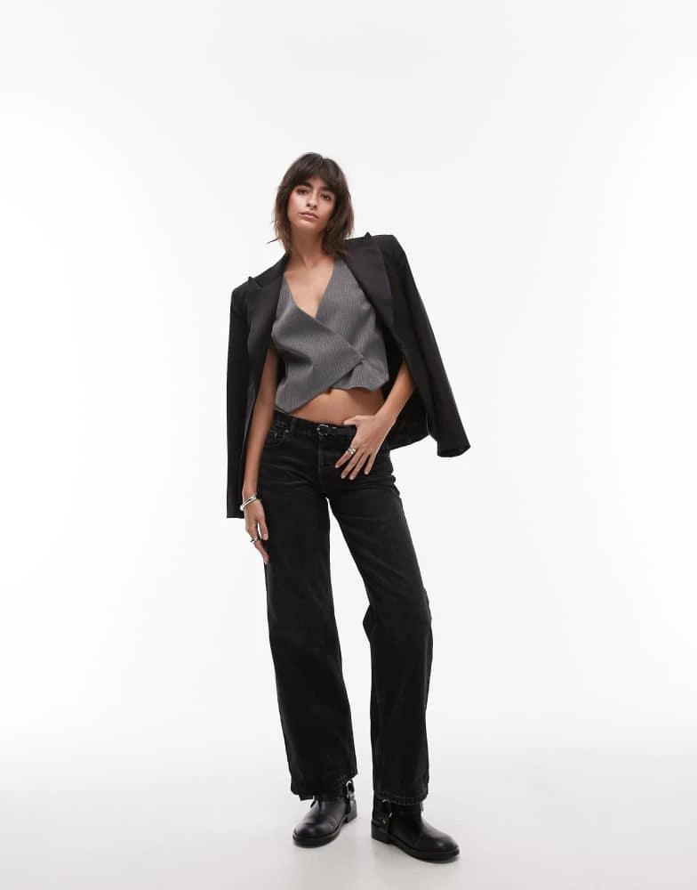 商品Topshop|Topshop asymmetric wrap waistcoat in charcoal,价格¥82,第2张图片详细描述