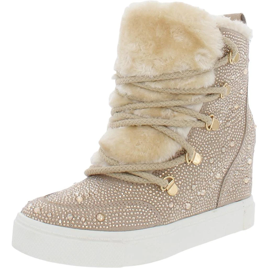 商品Steve Madden|Steve Madden Womens Becoming Rhinestone Faux Fur Lined Ankle Boots,价格¥85,第1张图片