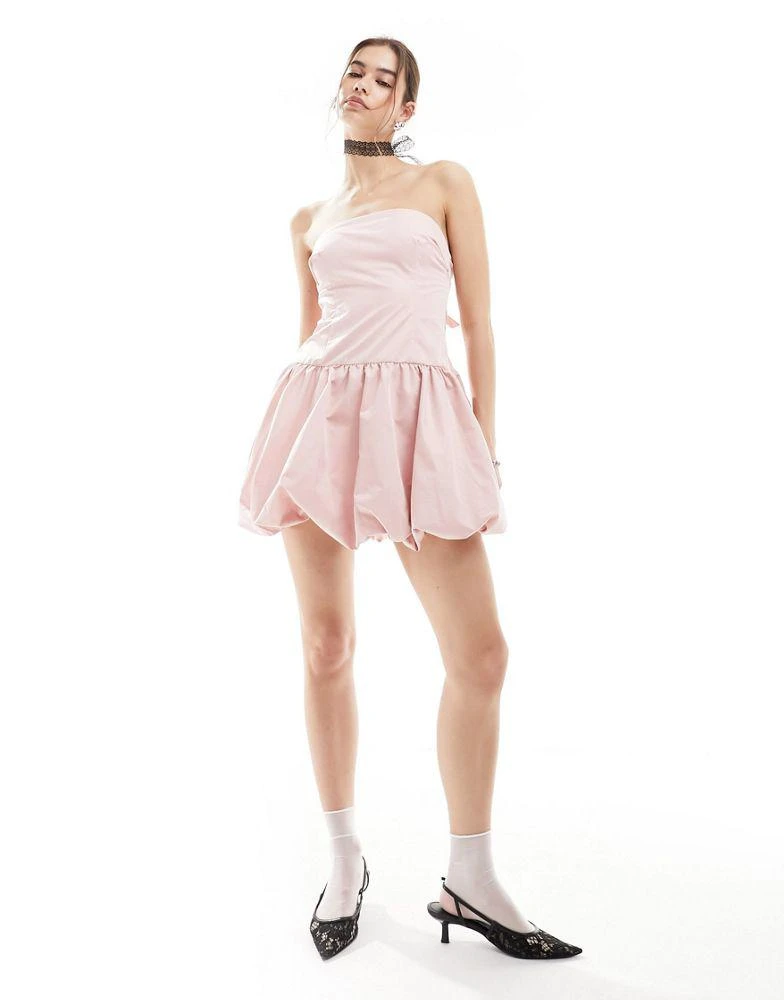 商品Motel|Motel puffball bandeau mini dress in baby pink,价格¥592,第3张图片详细描述