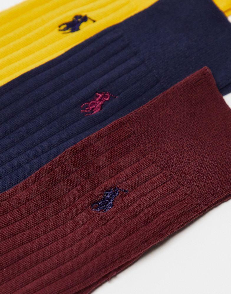 Polo Ralph Lauren 3 pack mercerized cotton socks in red, navy, yellow with logo商品第2张图片规格展示