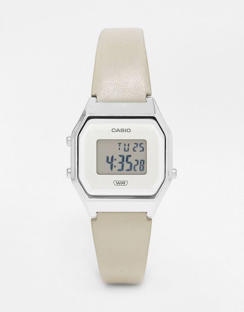 商品Casio|Casio LA680 beige leather band watch in silver,价格¥301,第1张图片