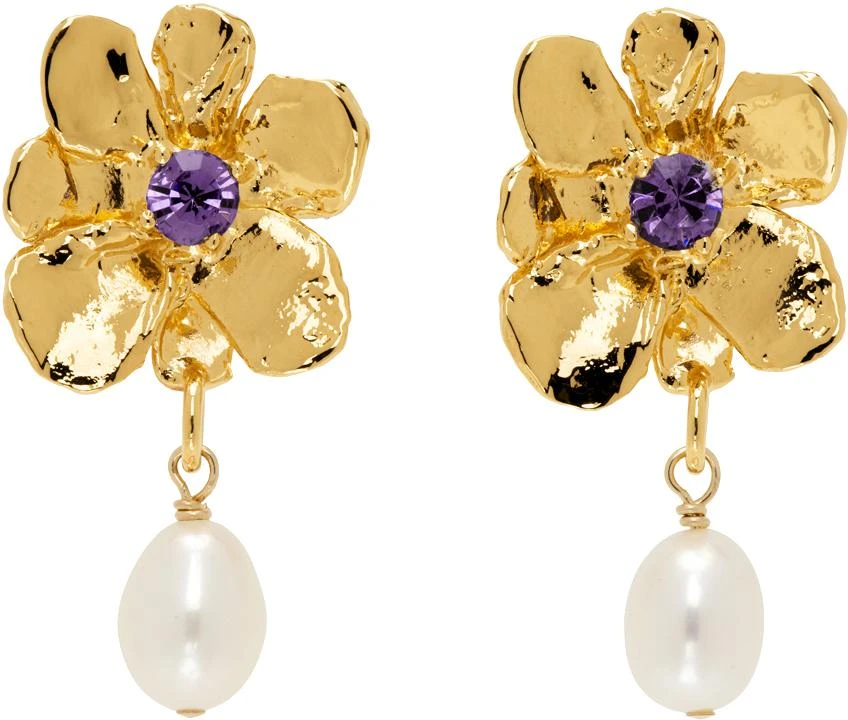 商品Mondo Mondo|Gold Flower Pearl Drop Earrings,价格¥1474,第1张图片