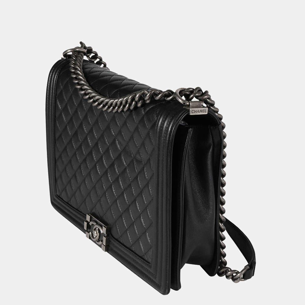 商品[二手商品] Chanel|Chanel Black Quilted Lambskin Leather Large Boy Shoulder Bag,价格¥37402,第4张图片详细描述