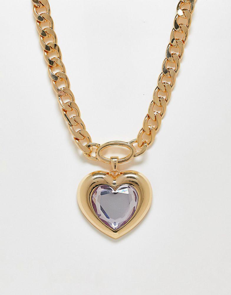 商品Reclaimed Vintage|Reclaimed Vintage inspired oversized heart necklace in gold,价格¥108,第1张图片