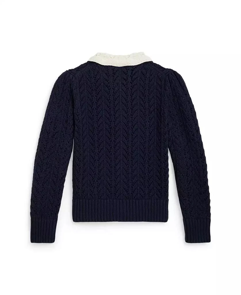 商品Ralph Lauren|Girls 2T-6X Pointelle-Knit Peter Pan Collar Cardigan,价格¥388,第2张图片详细描述