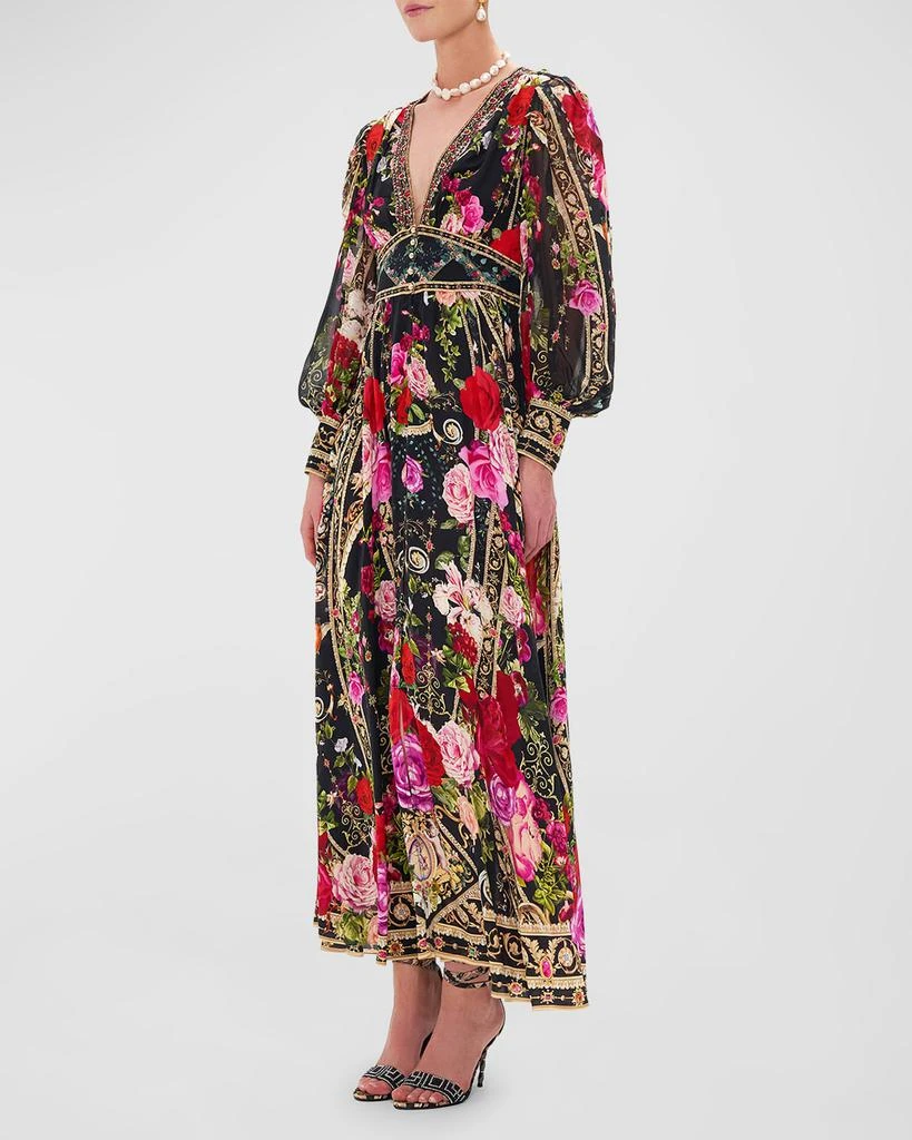 Shaped Waistband Silk Dress with Gathered Sleeves 商品