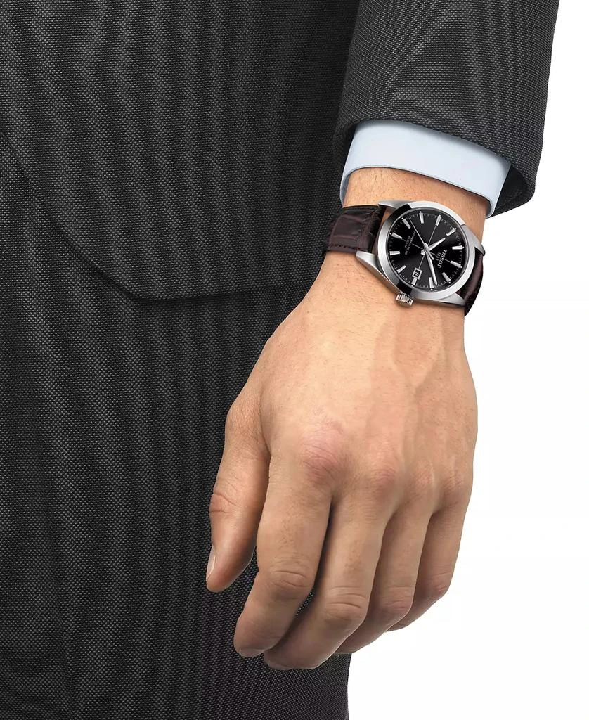 商品Tissot|Men's Swiss Automatic Powermatic 80 Silicium Brown Leather Strap Watch 40mm,价格¥4614,第2张图片详细描述