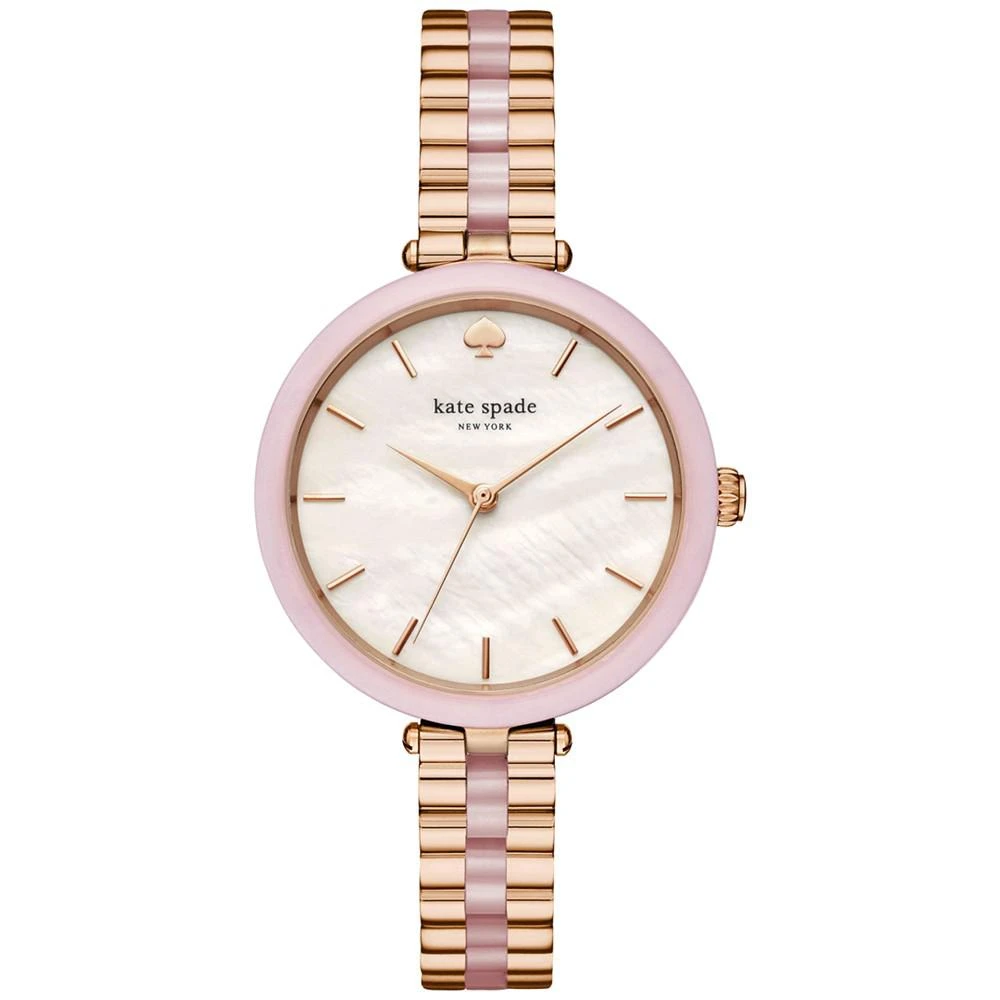 商品Kate Spade|Women's Holland Rose Gold-Tone Stainless Steel and Blush Pink Acetate Bracelet Watch 34mm KSW1263,价格¥673,第1张图片