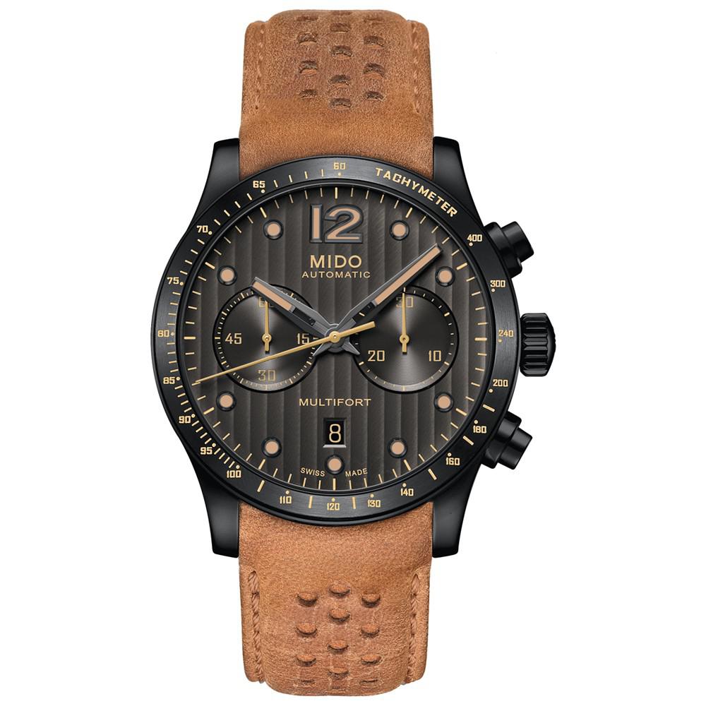 Men's Swiss Automatic Multifort Brown Leather Strap Watch 44mm商品第1张图片规格展示