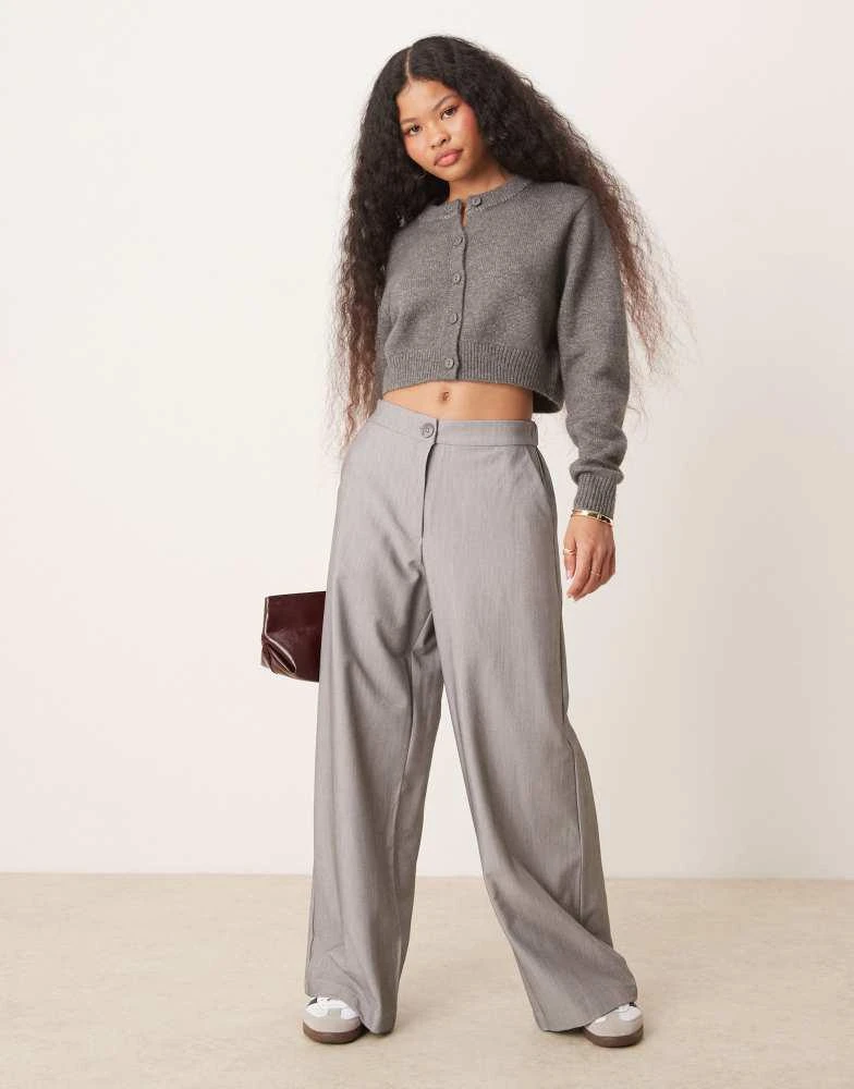 商品ASOS|ASOS DESIGN Petite tailored wide leg dad trousers in grey,价格¥250,第1张图片