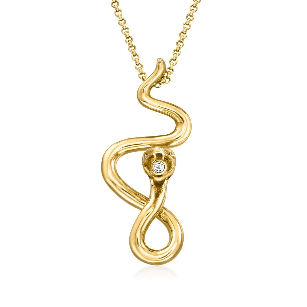 商品Ross-Simons|Ross-Simons Italian 18kt Gold Over Sterling Snake Pendant Necklace With CZ Accents,价格¥787,第1张图片