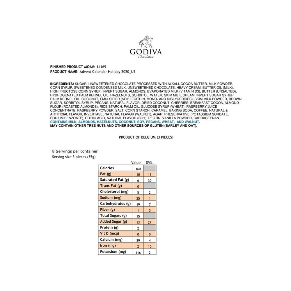 商品Godiva|圣诞节礼盒装巧克力 24颗 混合口味,价格¥298,第7张图片详细描述