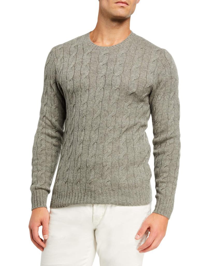 [Ralph Lauren]Men's Cashmere CableKnit Crewneck Sweater, Light Gray Heather 羊绒, 编织价格¥7317 别样海外购