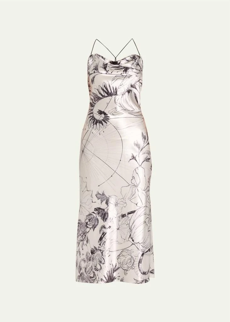商品Jason Wu|Cosmic Floral Print Satin Slip Dress In Floral/black,价格¥5058,第1张图片