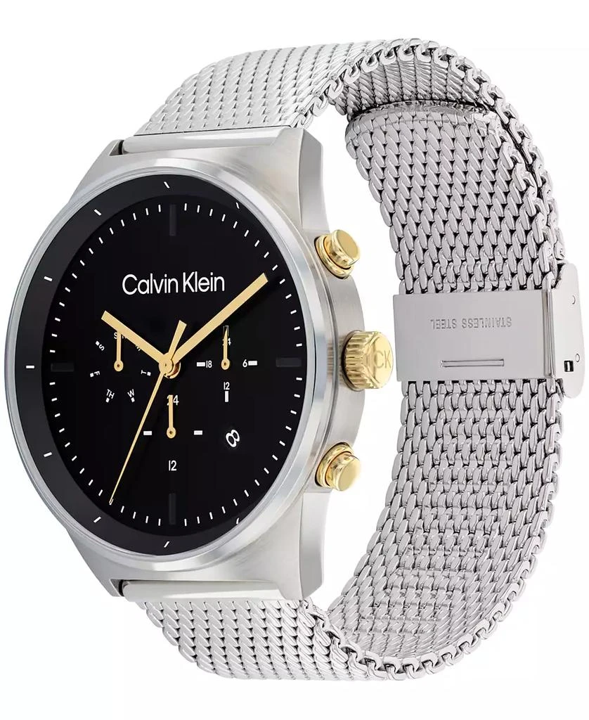 商品Calvin Klein|Men's Silver-Tone Stainless Steel Mesh Bracelet Watch 44mm,价格¥864,第2张图片详细描述