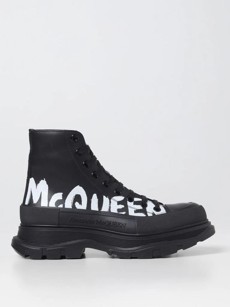 商品Alexander McQueen|Alexander McQueen Tread Slick leather boots with printed logo,价格¥5053,第1张图片