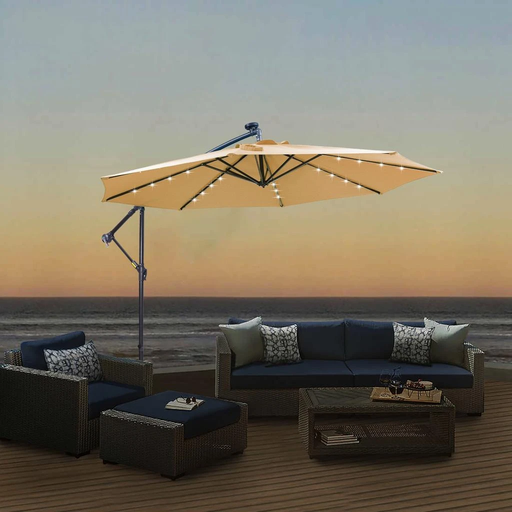 商品Streamdale Furniture|Streamdale 10 FT Solar LED Patio Outdoor Umbrella Hanging Cantilever Umbrella,价格¥1833,第5张图片详细描述
