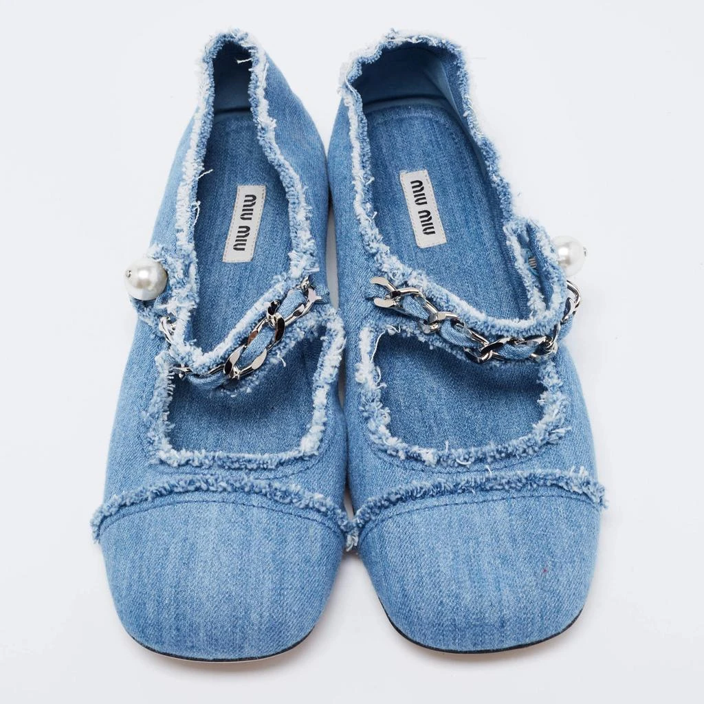 商品[二手商品] Miu Miu| Miu Miu Blue Denim Chain Strap Mary Jane Ballet Flats Size 40,价格¥1495,第3张图片详细描述