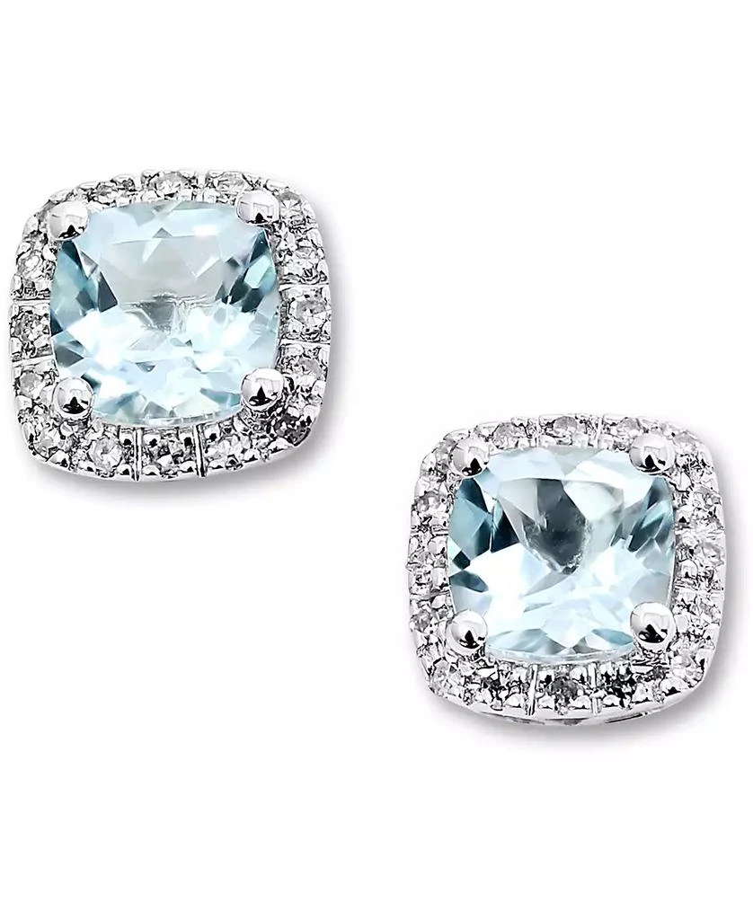 商品Macy's|Aquamarine (1 ct. t.w.) & Diamond (1/10 ct. t.w.) Stud Earrings in 14k White Gold,价格¥2016,第3张图片详细描述