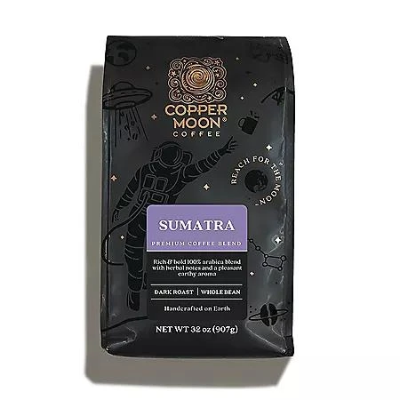 商品Copper Moon Coffee|Copper Moon Dark Roast Whole Bean Coffee, Sumatra Blend (32 oz.),价格¥113,第1张图片