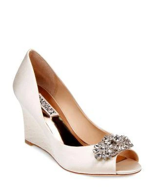 商品Badgley Mischka|Women's Dara Embellished Satin Peep Toe Wedge Pumps,价格¥499,第1张图片