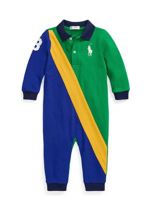 商品Ralph Lauren|Lauren Childrenswear Baby Boys Big Pony Cotton Mesh Polo Coverall,价格¥371,第1张图片