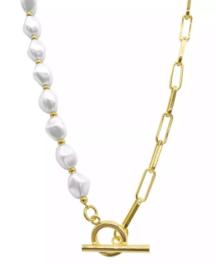 商品ADORNIA|14k Gold-Plated Imitation Pearl & Paperclip Chain 17" Toggle Necklace,价格¥165,第2张图片详细描述