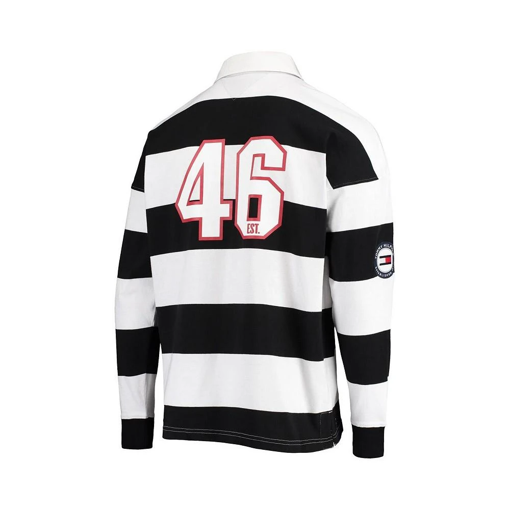 商品Tommy Hilfiger|Men's Black, White San Francisco 49ers Varsity Stripe Rugby Long Sleeve Polo Shirt,价格¥974,第3张图片详细描述