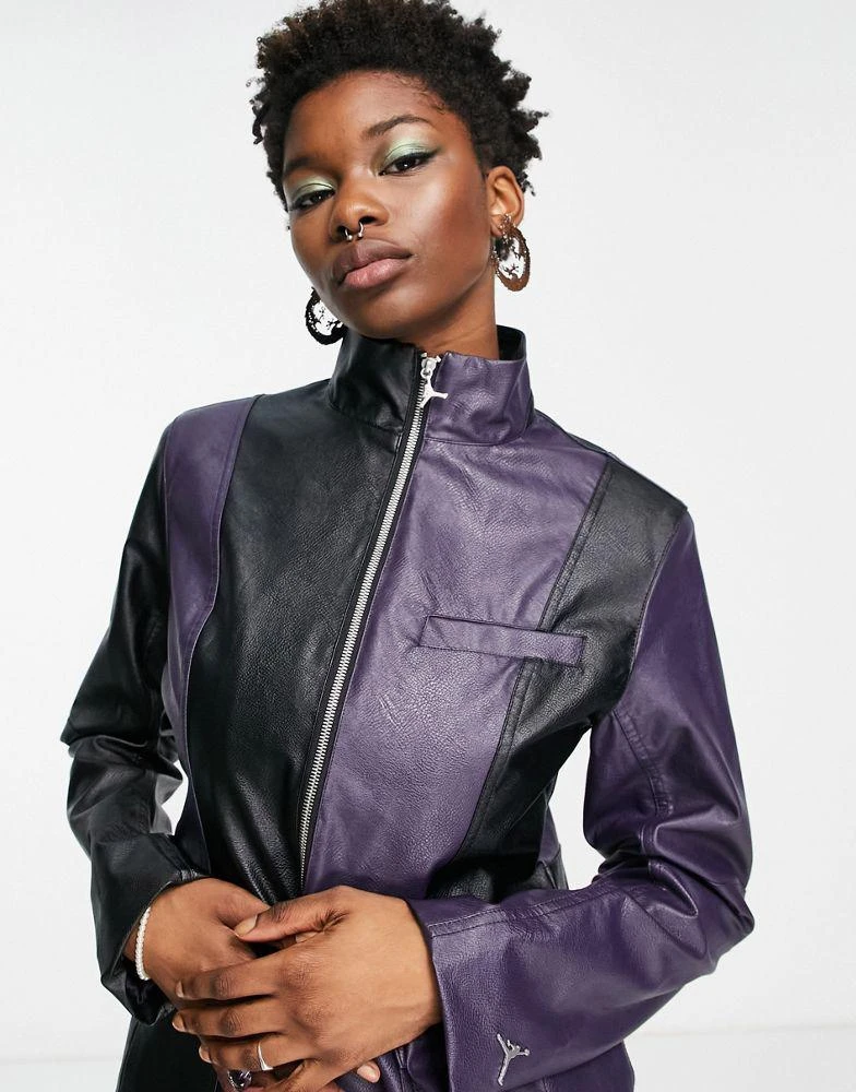 商品Jordan|Jordan classics faux leather jacket in black and purple,价格¥746,第4张图片详细描述