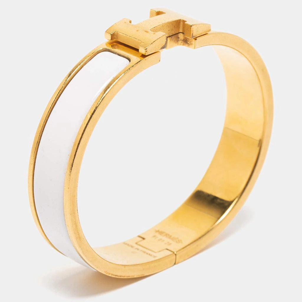 商品[二手商品] Hermes|Hermès Clic H White Enamel Gold Plated Narrow Bracelet,价格¥2429,第2张图片详细描述