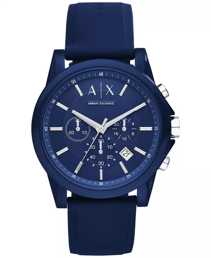 商品Armani Exchange|Unisex Chronograph Blue Silicone Strap Watch 44mm AX1327,价格¥1048,第1张图片