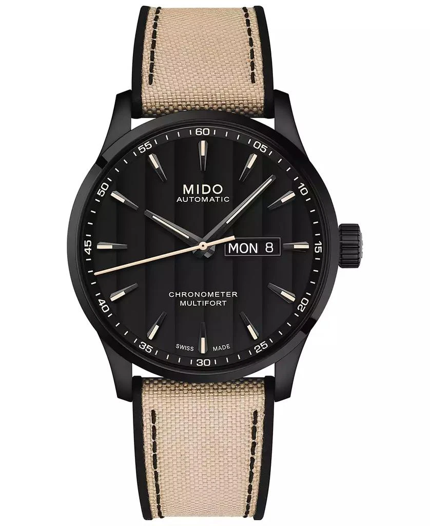 商品MIDO|Men's Swiss Automatic Multifort Chronometer Beige Fabric & Black Silicone Strap Watch 42mm,价格¥10778,第1张图片