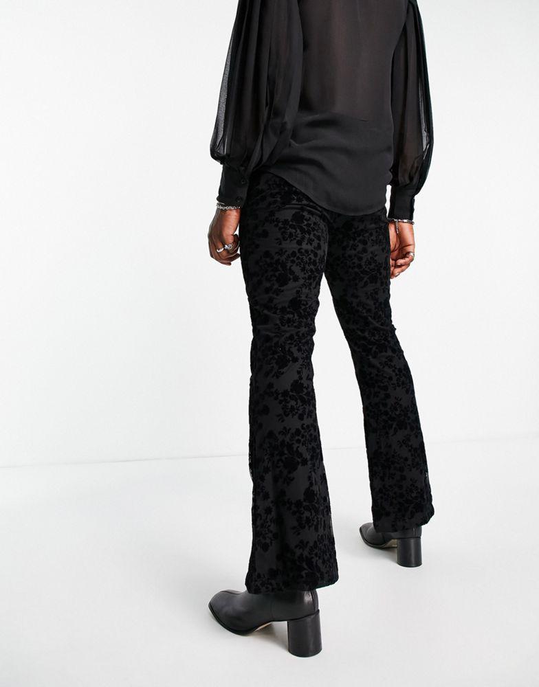 ASOS DESIGN flare joggers in black velour lace商品第4张图片规格展示