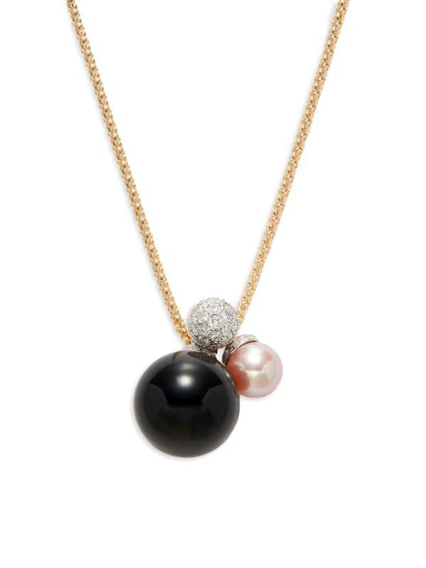 商品Saks Fifth Avenue|14K Yellow Gold, Diamond, Rose Pearl & Obsidian Necklace,价格¥22187,第1张图片