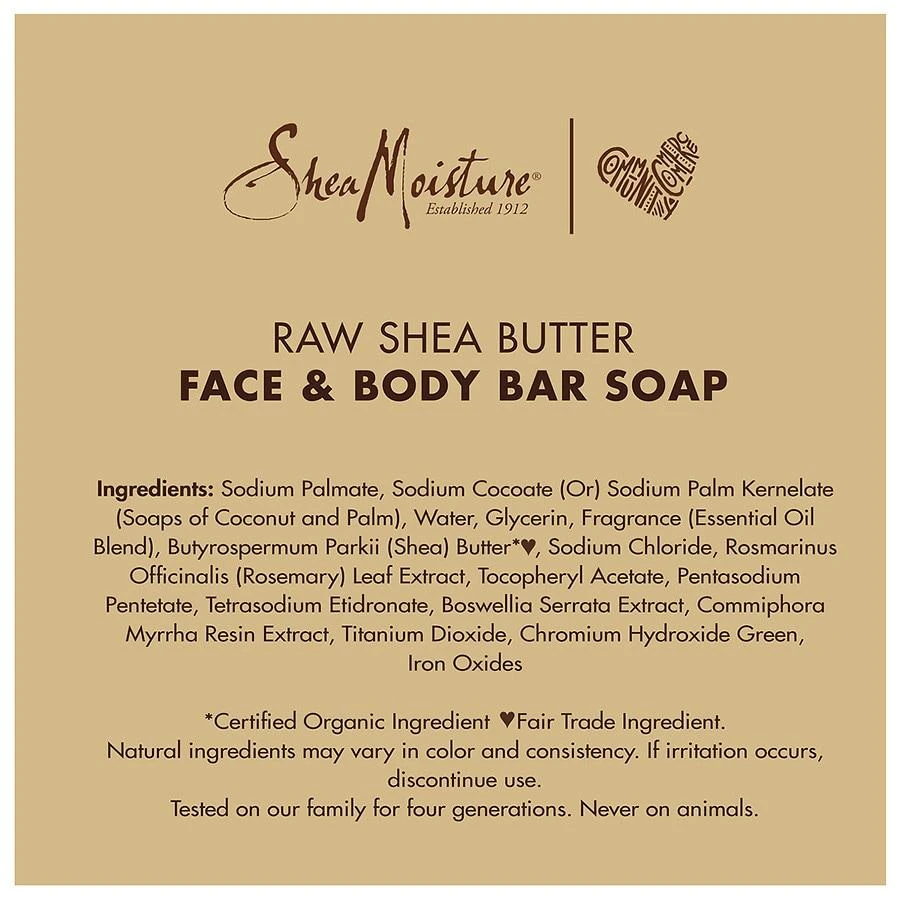 商品SheaMoisture|Face and Body Bar Soap with Raw Shea Butter,价格¥53,第3张图片详细描述