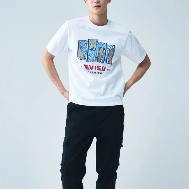 【享贝家】（国内现货-QD）EVISU 福神 四个长方形印花图案休闲宽松短袖T恤 男女同款 白色 EU2MTS701WH 商品