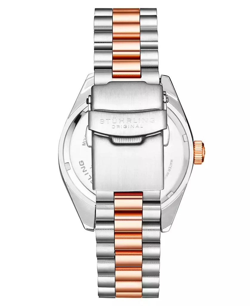 商品Stuhrling|Men's Silver-Tone and Rose Gold-Tone Stainless Steel Link Bracelet Watch 42mm,价格¥1008,第2张图片详细描述