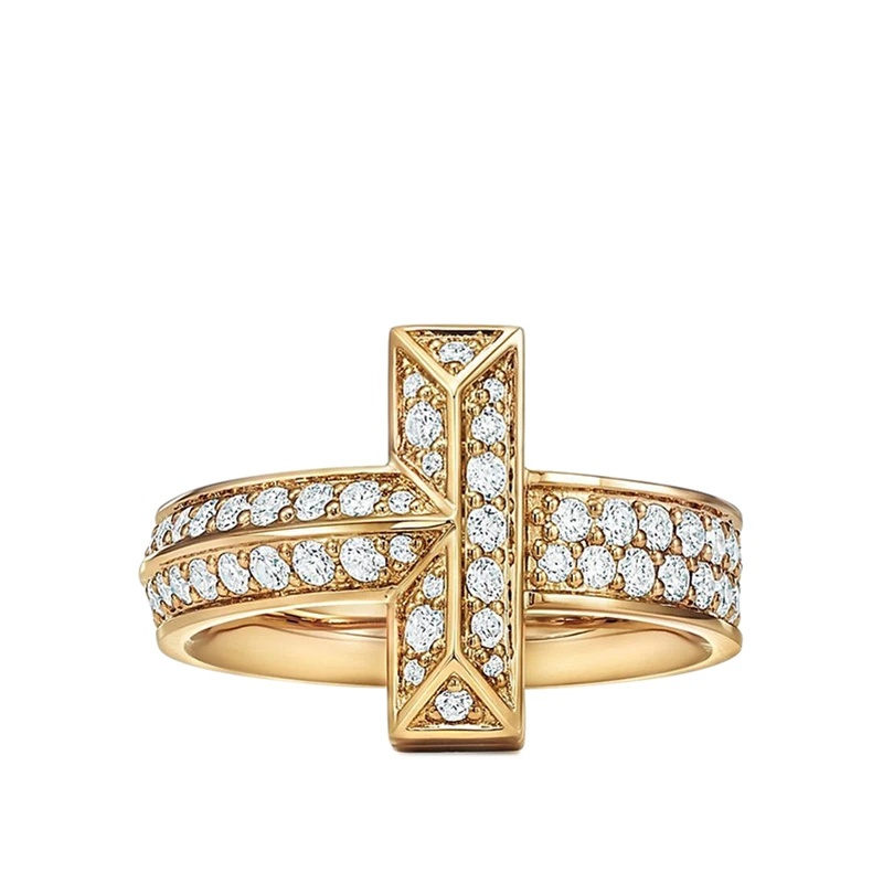 商品Tiffany & Co.|  Tiffany & Co./蒂芙尼 经典T1系列 18K金黄金镶嵌钻石4.2mm宽戒指婚戒GRP11525,价格¥62726,第1张图片