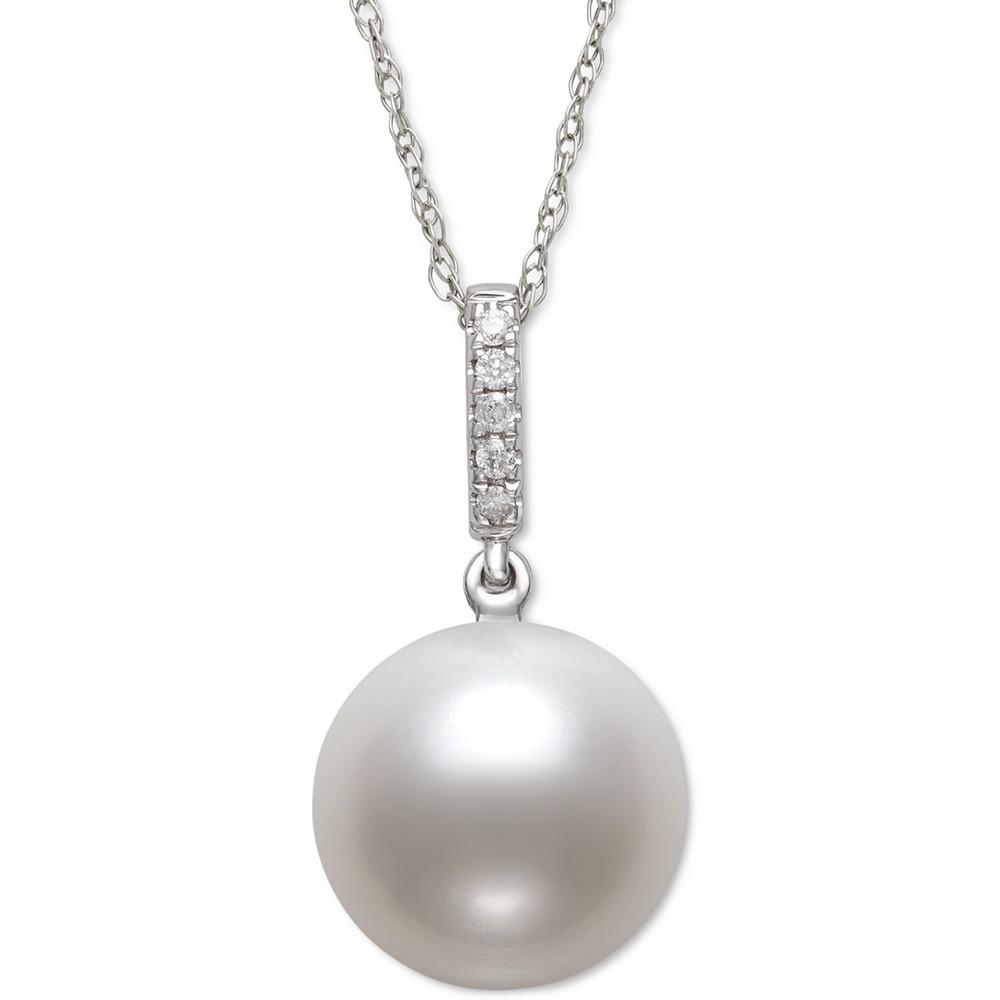 Cultured Freshwater Pearl (6mm) & Diamond Accent 18" Pendant Necklace in 14k White Gold, Created for Macy's商品第1张图片规格展示