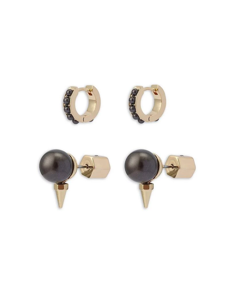 Gray Imitation Pearl Spike Huggie Hoop & Stud Earrings, Set of 2 商品