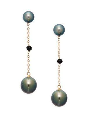 商品BELPEARL|14K Yellow Gold, 8-11mm Black Cultured Tahitian Pearl & Black Spinel Drop Earrings,价格¥1276,第1张图片