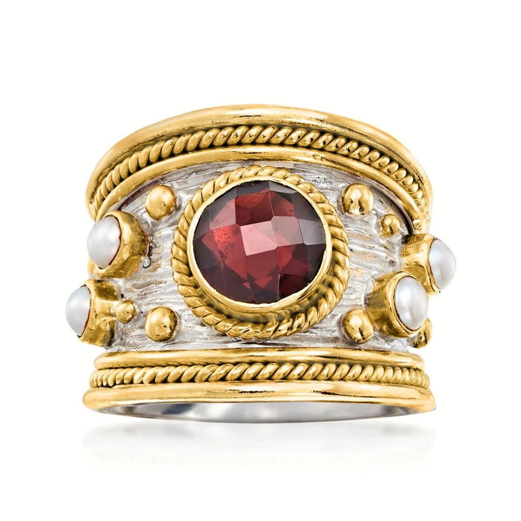商品Ross-Simons|Garnet and 3mm Cultured Pearl Ring in Sterling Silver and 18kt Gold Over Silver,价格¥1358,第1张图片