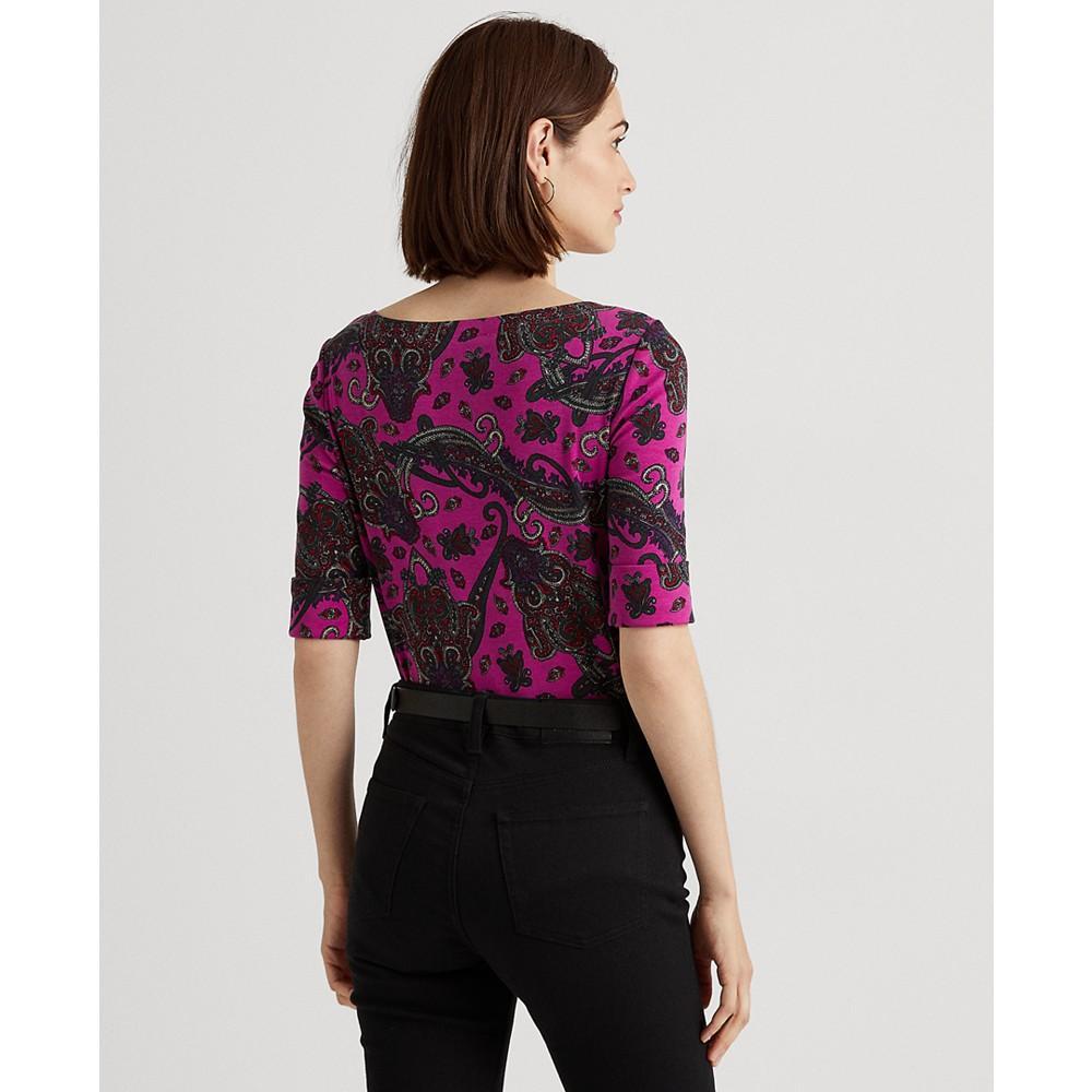 商品Ralph Lauren|Women's Paisley Stretch Cotton T-Shirt,价格¥306,第4张图片详细描述