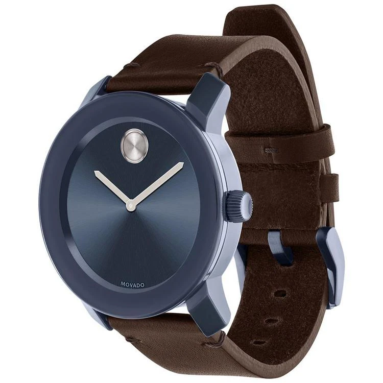 商品Movado|Men's Swiss BOLD Chocolate Brown Leather Strap Watch 42mm 3600461,价格¥2510,第2张图片详细描述