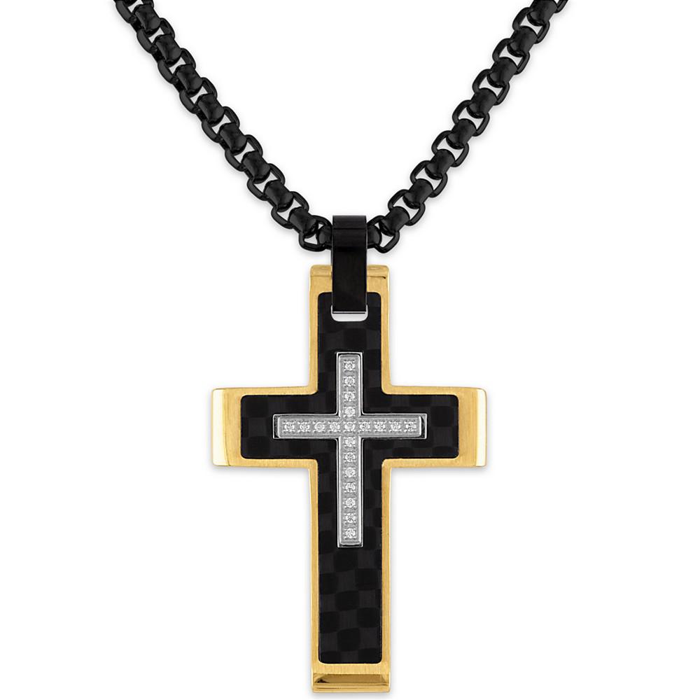 Diamond Cross 22" Pendant Necklace (1/10 ct. t.w.) in Stainless Steel, Black Carbon Fiber, Created for Macy's商品第1张图片规格展示