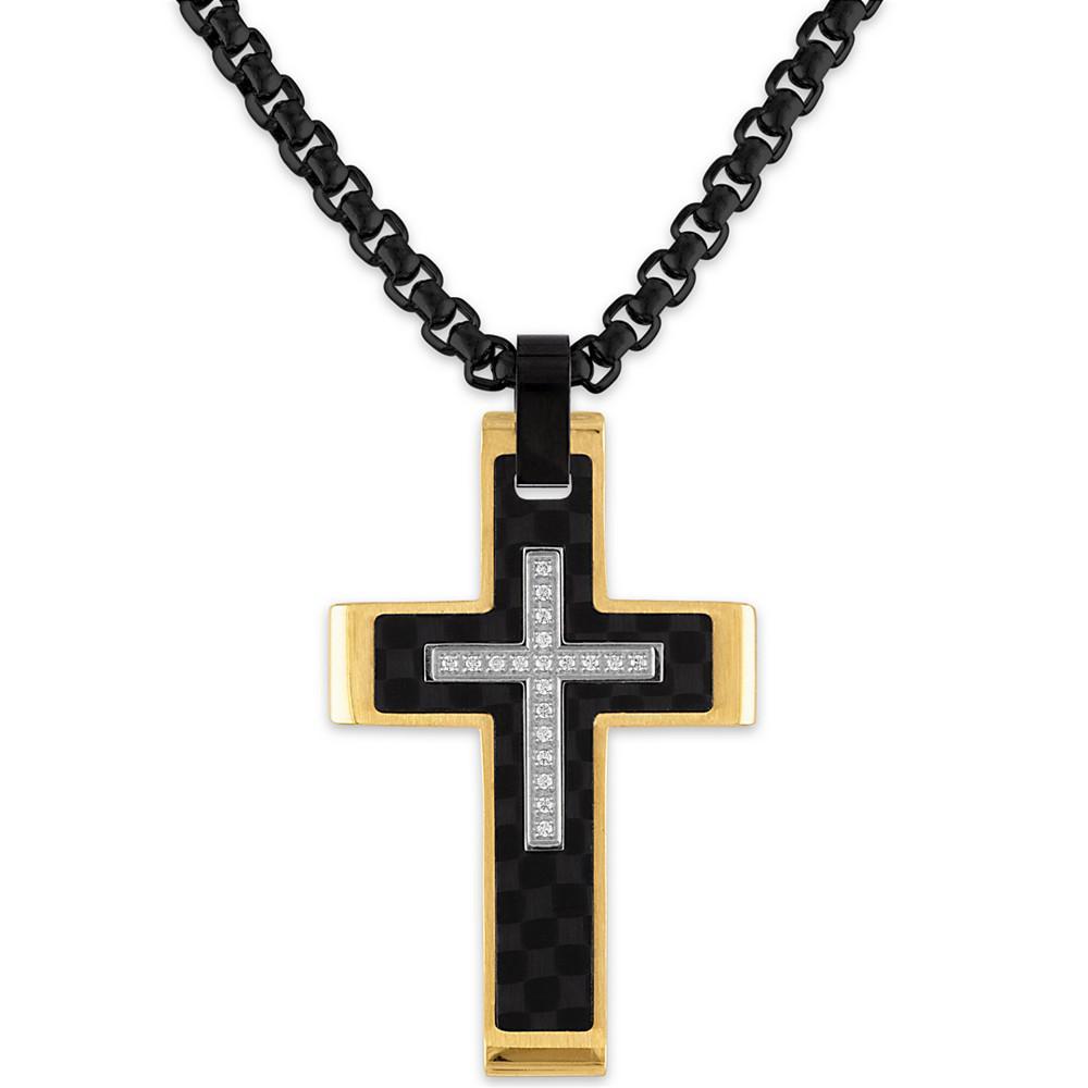 商品Esquire Men's Jewelry|Diamond Cross 22" Pendant Necklace (1/10 ct. t.w.) in Stainless Steel, Black Carbon Fiber, Created for Macy's,价格¥1718,第1张图片