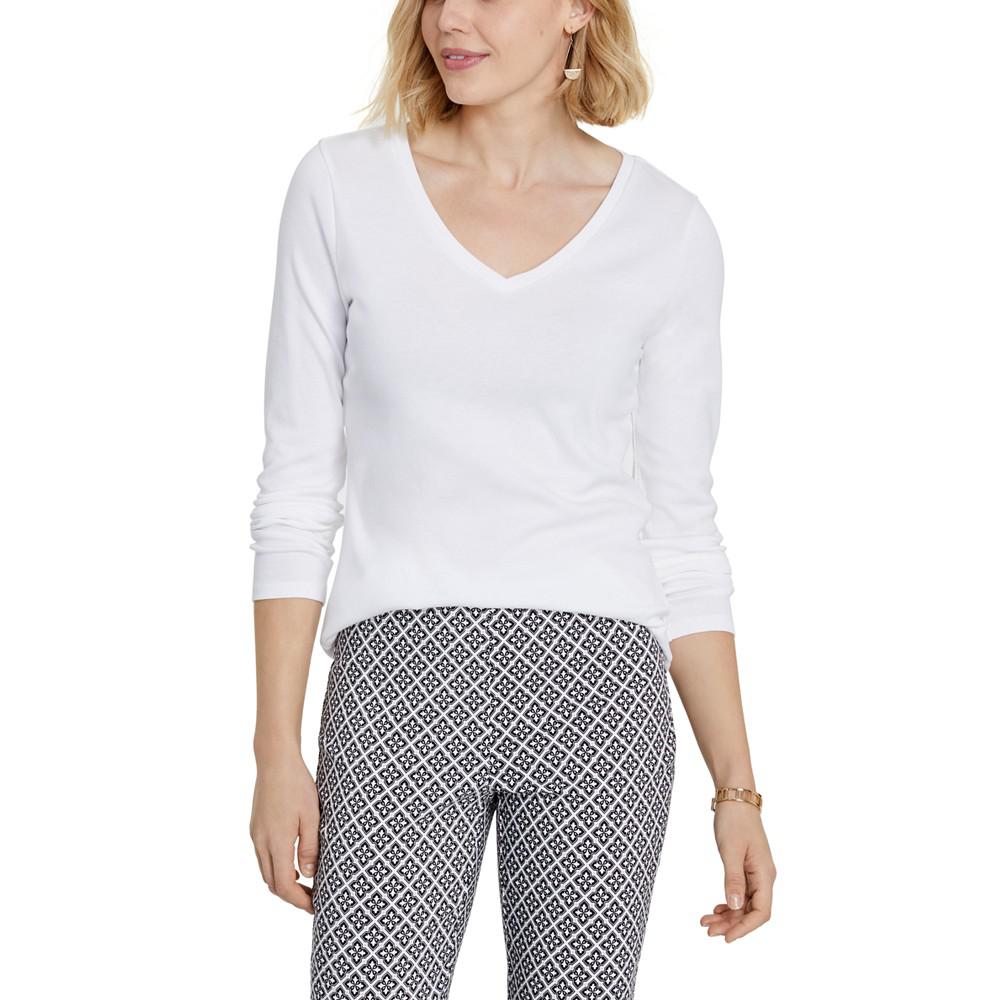 Cotton Long-Sleeve V-Neck T-Shirt, Created for Macy's商品第1张图片规格展示