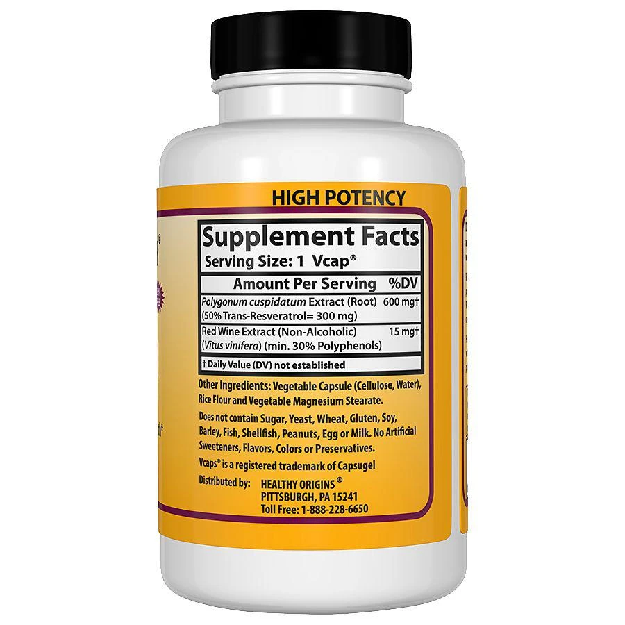 商品Healthy Origins|Resveratrol 300mg, Vegetable Capsules,价格¥148,第3张图片详细描述