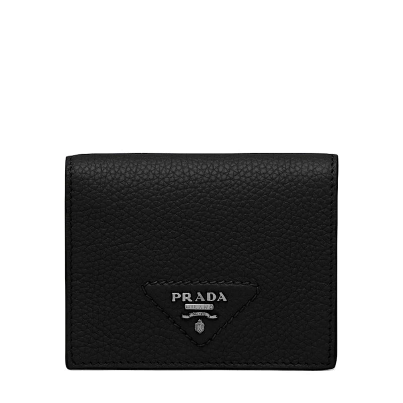 商品Prada|【预售3-7天】普拉达  女士小号黑色皮革三角标按扣皮甲钱包1MV204_2BBE_F0002,价格¥5048,第1张图片